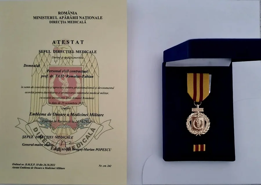 Atestat și medalie – Emblema de Onoare a Medicinei Militare